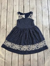 Bonnie Jean Girls Size 5 Navy Blue Lace Floral Fit Flare Party Dress