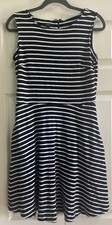 Talbots Dress Women's Size M Petite Navy Blue White Striped Dress Fit N Flare