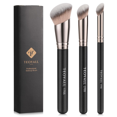 TEOYALL Foundation Contour Conceal Brush Set, 3PCS Angled Synthetic Kabuki Brush