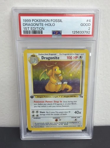 PSA 2 GOOD 1ST EDITION 1999 Pokemon Fossil Dragonite Holo 4/62 Holo Foil WOTC