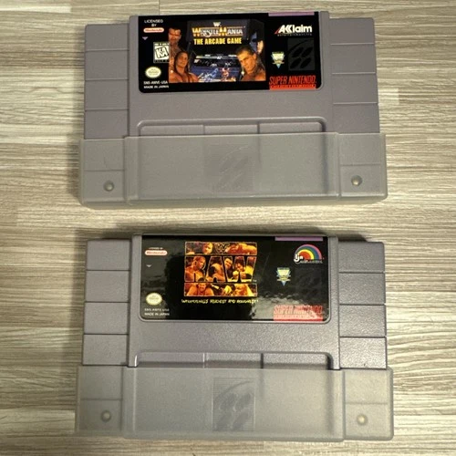 SNES 2 Game Lot: Wrestlemania the Arcade Game, WWF RAW super nintendo