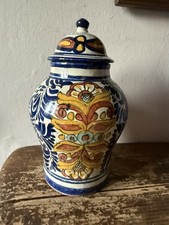 Large Spanish Mexican Talavera Style Ceramic Ginger Jar Urn Vase With Lif