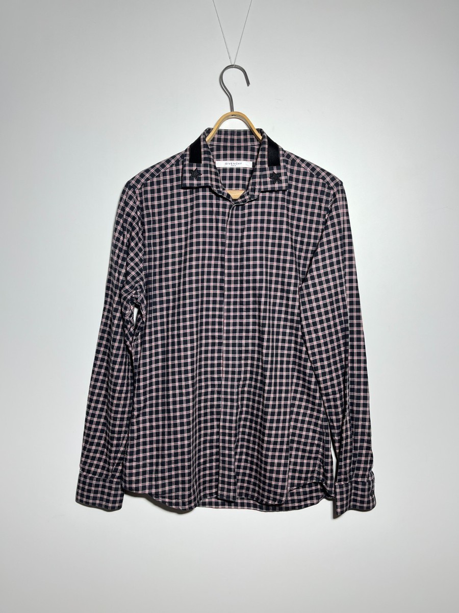 Givenchy Embroidered Stars Collar Check Long Sleeve Shirt Men's