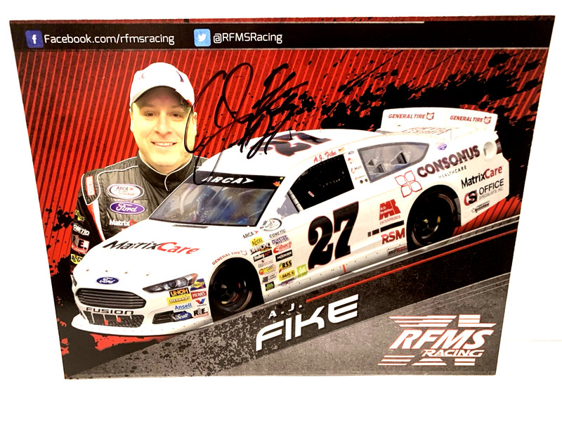 2017 AUTOGRAPHED A J FIKE #27 FORD FUSION CONSONUS ARCA MENARD'S POSTCARD