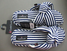 Cuddl Duds Women's Rib Velour Slide Slippers, Blue Ivory Stripe, Small 5 5.5 6 