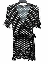 ELODIE Polka Dot Wrap Dress Black White Women/junior L