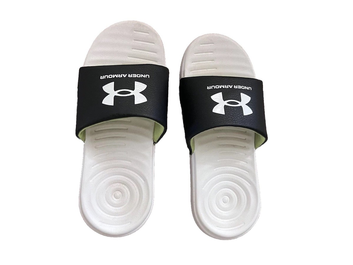 Under Armour Kids Slides White Black Youth Size 2Y Sandals 