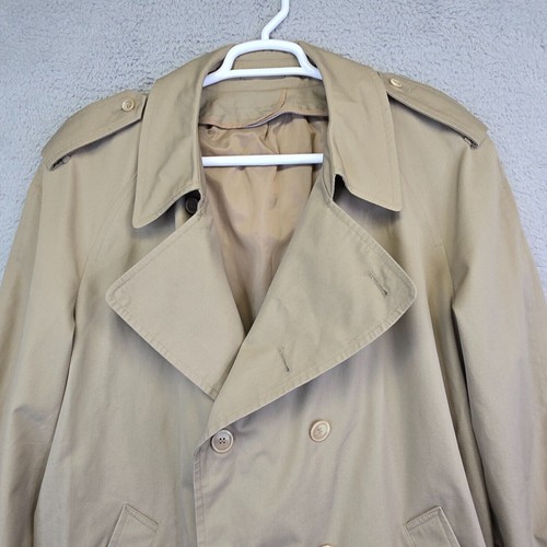 Misty Harbor London Fog Iconic Trench Coat Men's 44 Long Khaki Long Minimalist - Picture 15 of 20
