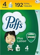 Puffs Plus Lotion with Vicks Facial Tissues, 4 Cubes, 48 Tissues per Box