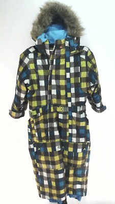 QUIKSILVER Ski/Sled Overall Bib 3000 Turquoise Brown Faux Fur Hood Boy's 4/5