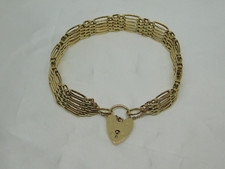 9ct Gold 5 Bar Gate Bracelet with Padlock & Safety Chain
