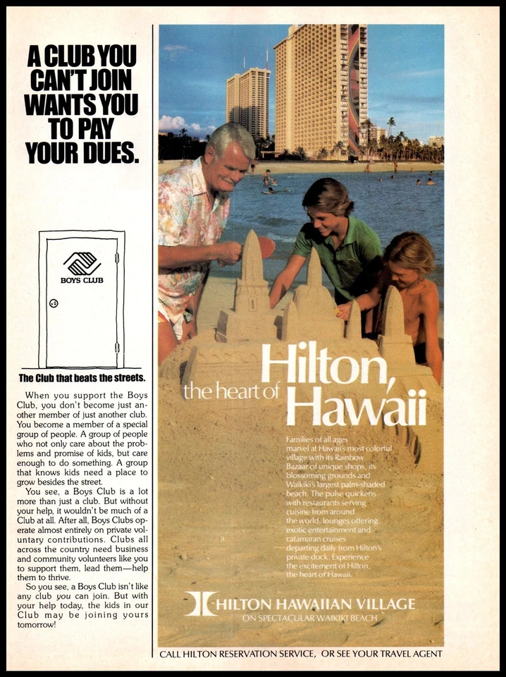 1985 Hilton Hotels Гавайская Деревня Вайкики Гавайи Винтажная Печатная Реклама Песочный Замок - Изображение 2 из 2