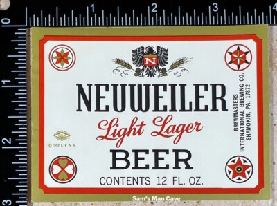 Neuweiler Light Lager Beer Label - PENNSYLVANIA