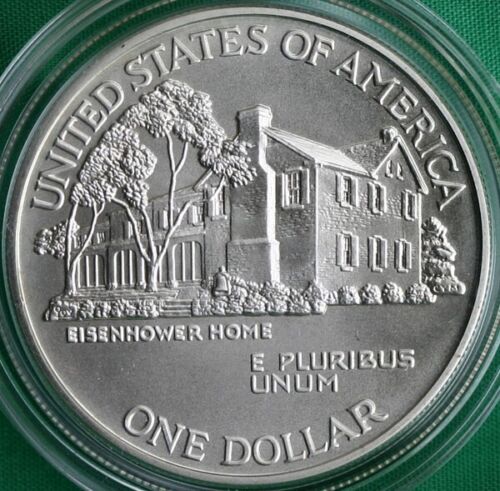 1990 W Uncirculated Silver Dollar Eisenhower BU Ike Coin with Box and COA - Picture 3 of 3