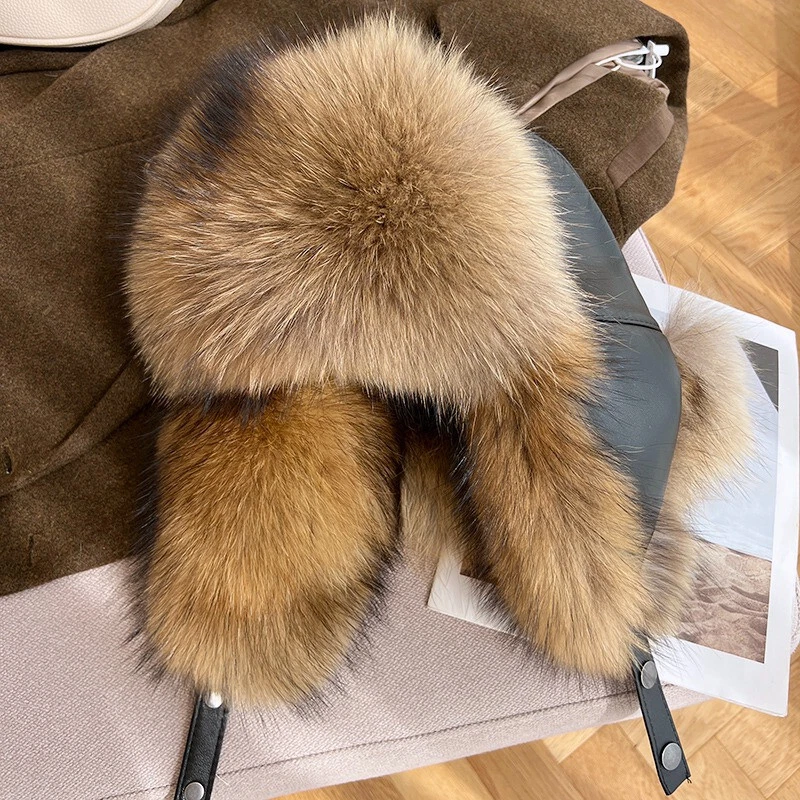 Unisex Real Fox Fur Hat Russian Ushanka Hat Aviator Trapper Hunter Cap Earlaps - Image 3 of 4