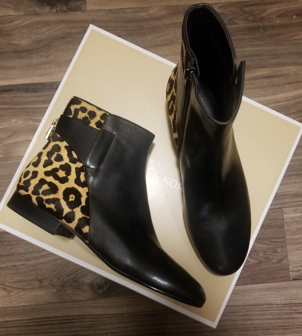 New [$279.00] Michael Kors MK Low Black Leather Boots w/ lock & fur  Optional box
