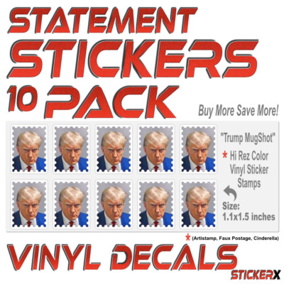 Trump Mug Shot Stamps - Vinyl Stickers 10 Pack - Artistamp, Faux Postage, Labels