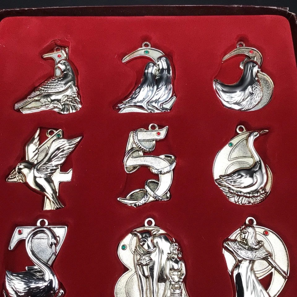 Harvey Lewis Twelve Days of Christmas Silver Plated Swarovski Crystal Ornaments - Image 2 of 4