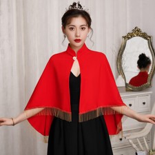 Women Shrug Bolero Wrap Cape Shawl Wedding Bridal Party Tassels One Button Top