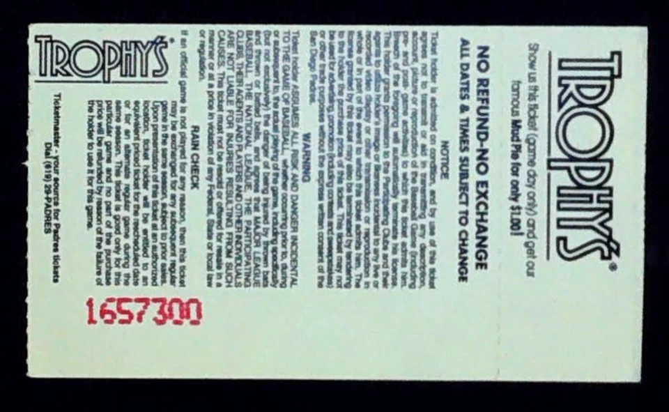 Mariners Padres MLB Game Ticket Stub Moyer Win Olerud Boone Cameron HR 7/14/2000 - Image 2 of 2