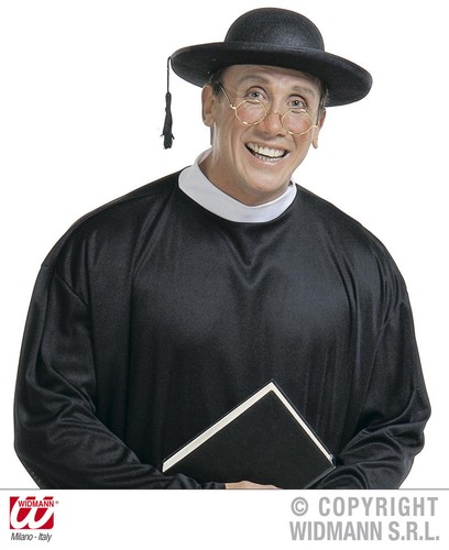 CAPPELLO COPRICAPO PRETE SACERDOTE IN FELTRO NERO E CORDINI CARNEVALE FESTA  | eBay