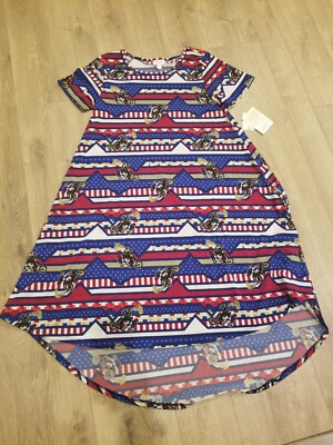 LuLaRoe Carly American Dreams Motorcycle/Dirt Bike Hi Lo Swing Dress Size S NWT