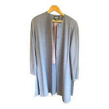 Jean Muir Crepe Airforce Blue 3/4 Length Jacket Uk Size 14