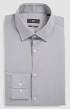 $128 Hugo Boss 15.5 34/35 Men Sharp-Fit Gray Long-Sleeve Button-up Dress Shirt