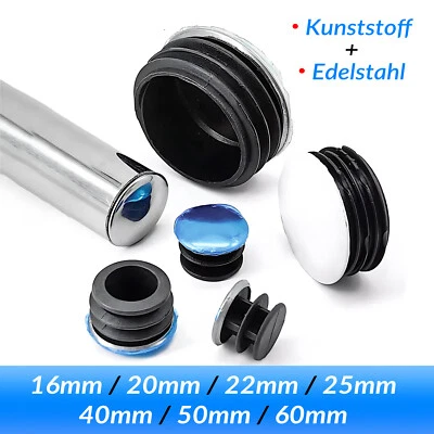 GOO BETTER 16~60mm Edelstahl Endkappen Rohrstopfen Abschlussdeckel Verschluss Rund Stopfen