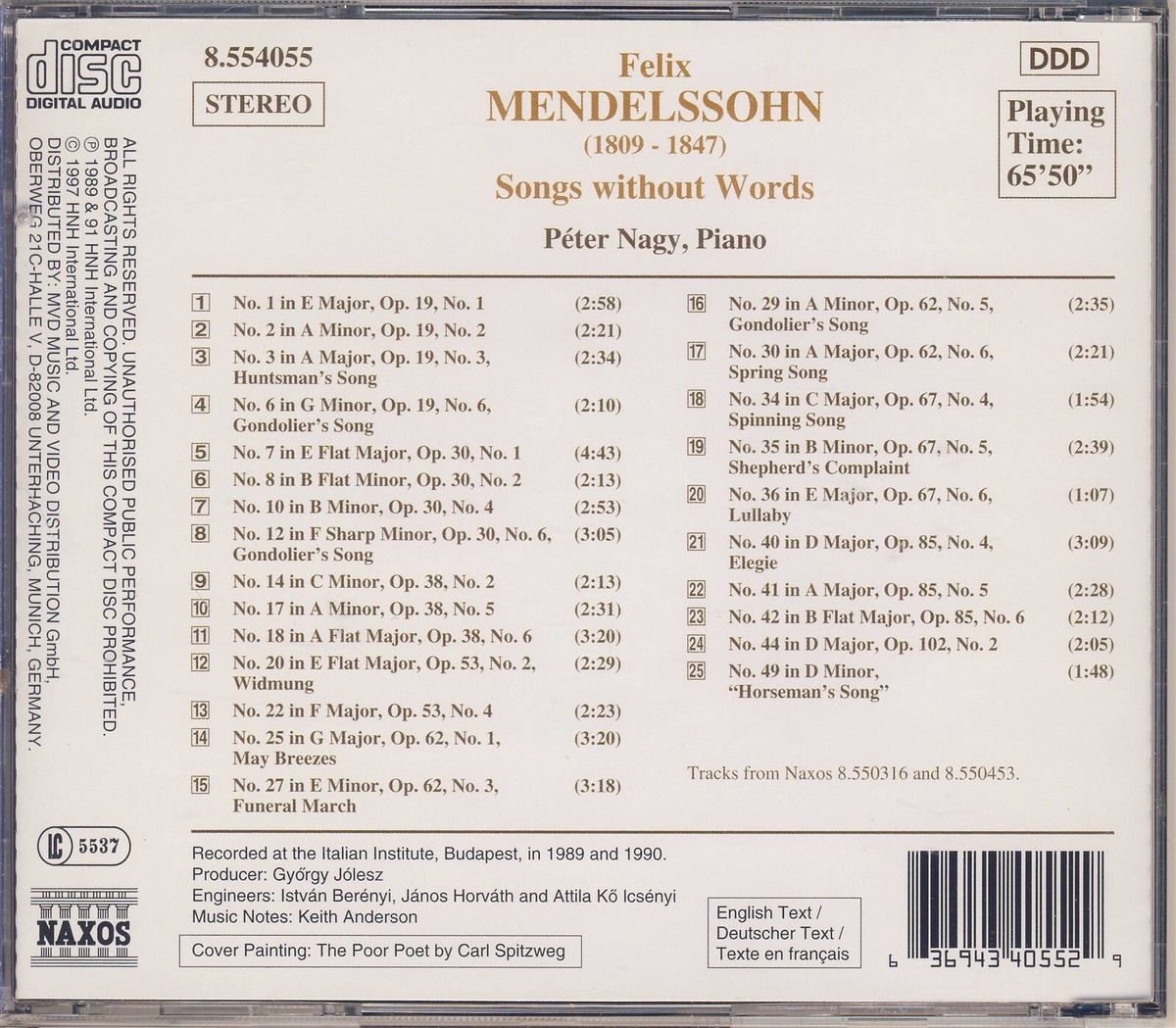 Felix Mendelssohn - Peter Nagy: Songs without Words Like New