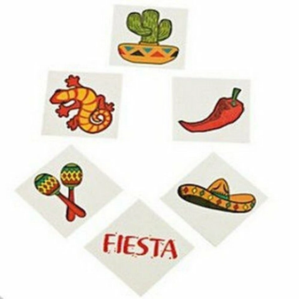 Pack of 12 Fiesta Mexican Temporary Tattoos | Fun & Easy to Apply for All Ages