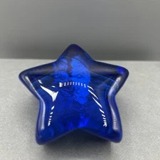 Signed 2001 Fire and Light Recycled Glass Blue Star Paperweight 3”