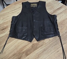 Vintage Hudson Genuine Leather Biker Vest Size 46 Side Lace Motorcycle Vest