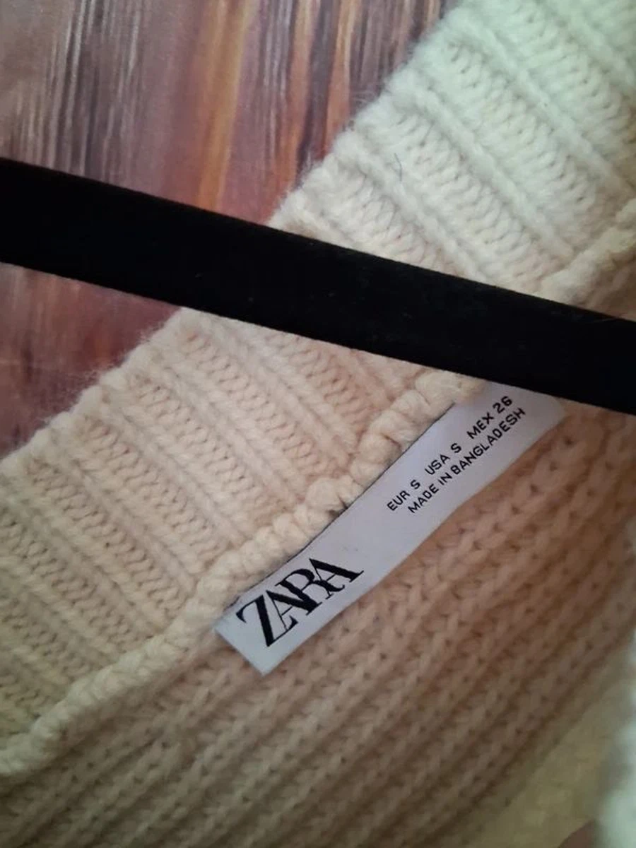 Zara Cream Knit Chunky Deep V-Neck Long Sleeve Oversized Sweater Small