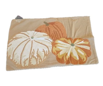 Pottery Barn Pumpkin Fall Pillow Cover Embroidered Pumpkins Autumn Flaw New - Image 1 of 4