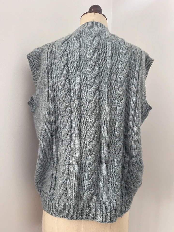 Handknitted Wool Vest .Cable Design - Blue. 💙🐟🦋 Warm -v Neck - Chunky - image 3 of 4