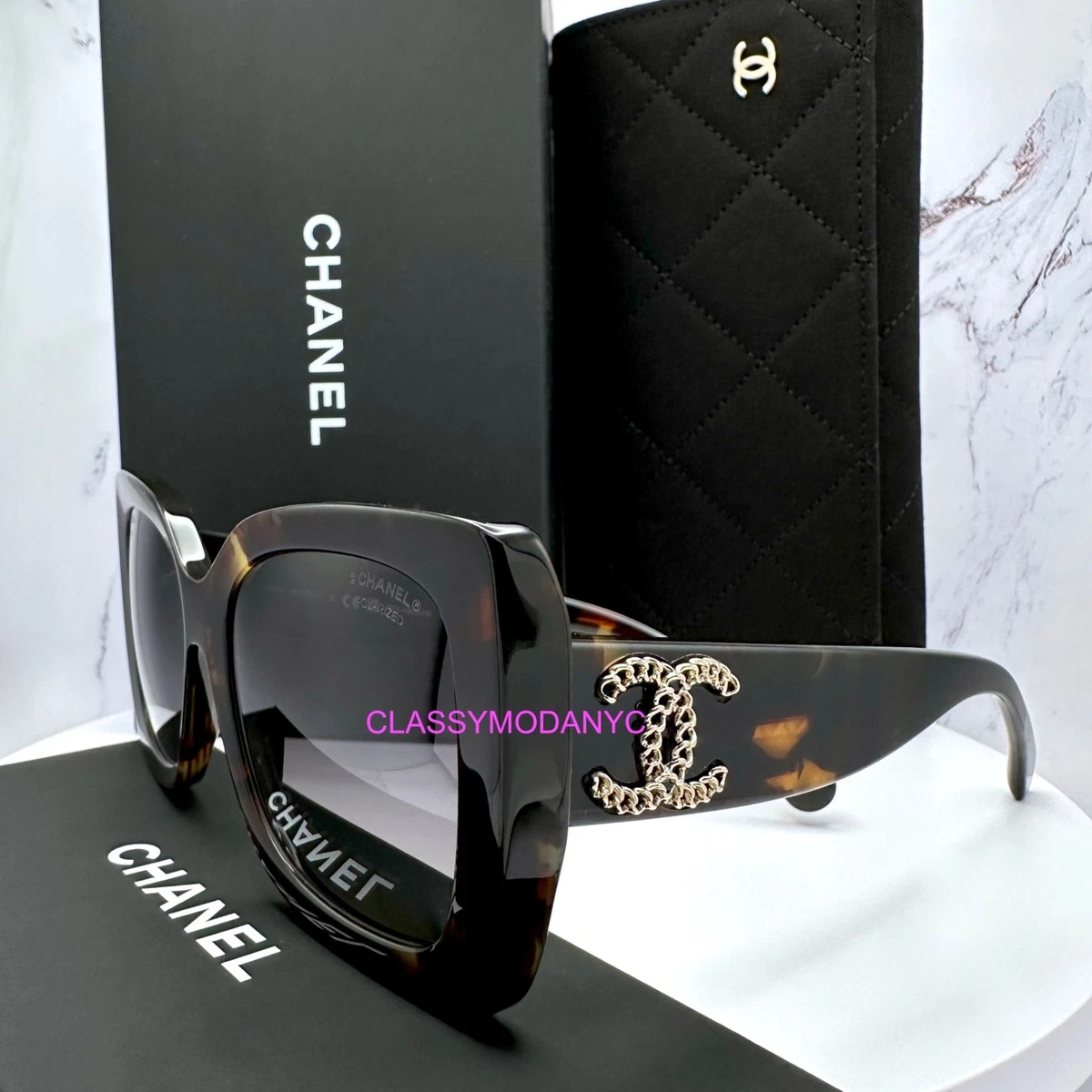 New CHANEL Sunglasses Brown CH5555 c.1818/S8 Polarized Square Gold