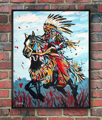 #ad Colorful Native American Chief War Horse 20x16quot; Acrylic Painting on Canvas $299.95