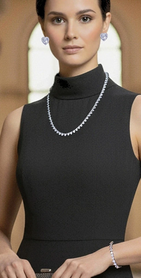 18k White Gold Plated Stunning 5p Tennis Heart Jewelry Set Lab-Created Swarovski - Image 4 of 4