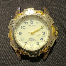Nautica Indiglo men's quartz analog wristwatch white dial Arabic 50m SS band