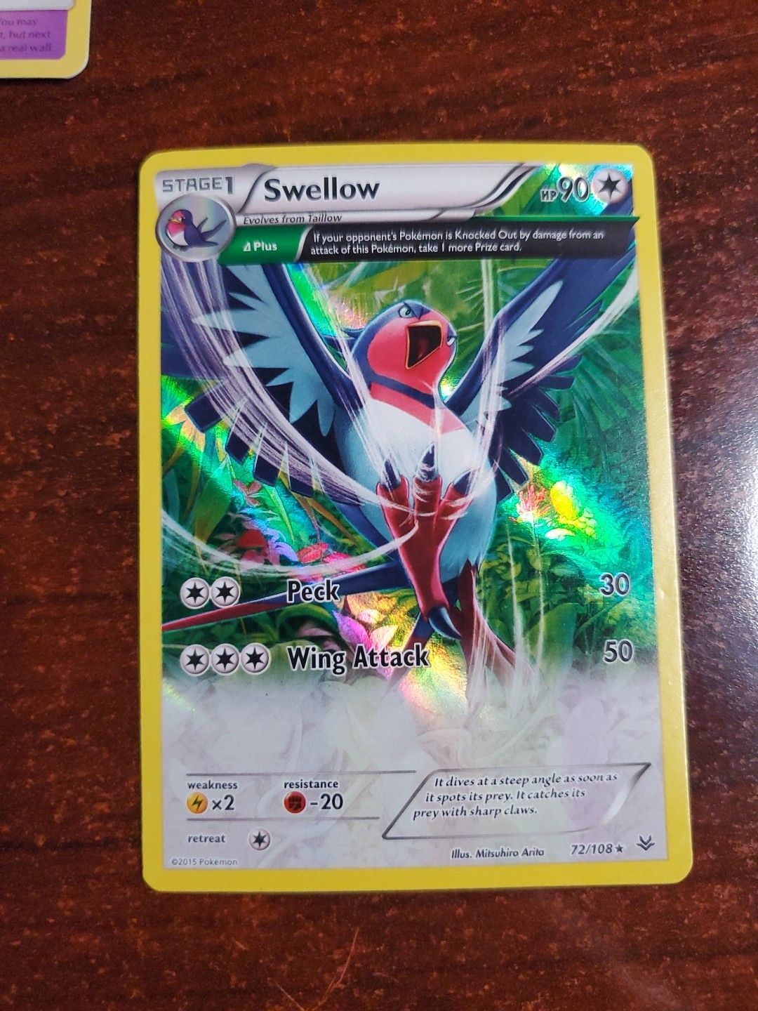 Swellow 72/108 Full Art Rare NON Holo Pokemon TCG Card Roaring Skies NM