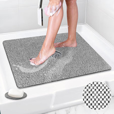 Shower Mat Non Slip: 24 X 24 Inch Square Shower Mats with Drain Hole in Middle -