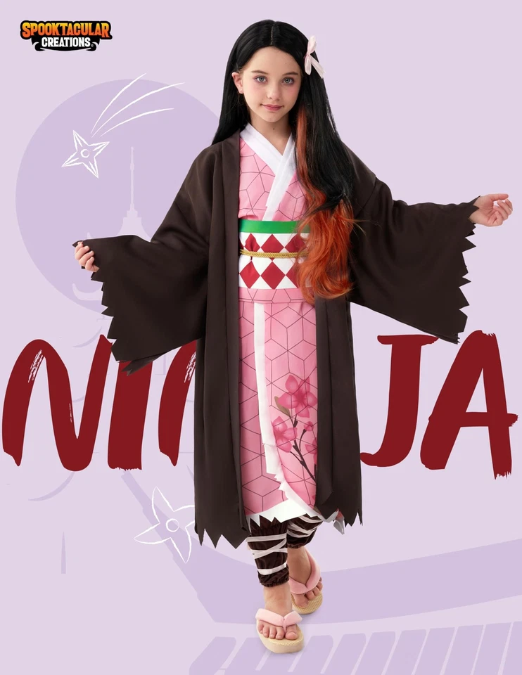 Disfraz Kimono Niñas, Conjunto de Disfraces Ninja con Peluca para Niños, Niños Pequeños Rosa Ani... Foto 2 de 4