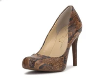 Jessica Simpson stiletto Calie Round Toe Classic Pump Dark Tan sz 8.5 snake skin