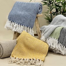 Cotton Herringbone Sofa Throw Blanket - 100% Recycled Cotton, Soft & Breathable