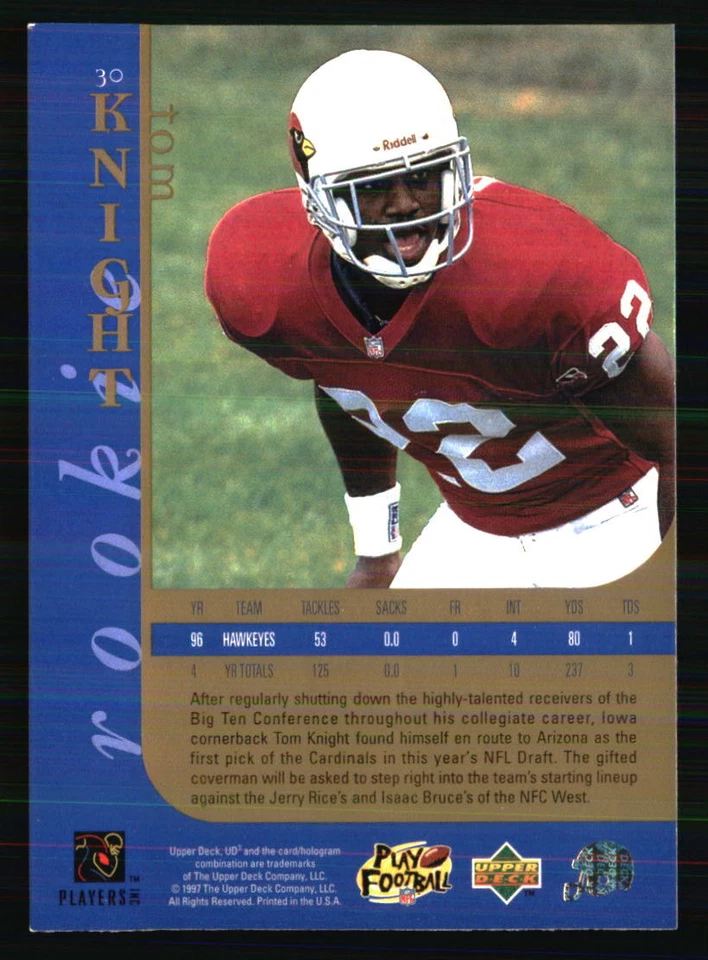 Tom Knight 1997 Upper Deck UD3 #30 FOOTBALL Card - Image 2 of 2