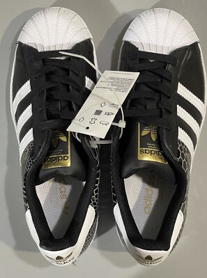 ADIDAS ORIGINALS Superstar Sneakers Womens SIZE 1/2 Black Snakeskin Shoes  NWT