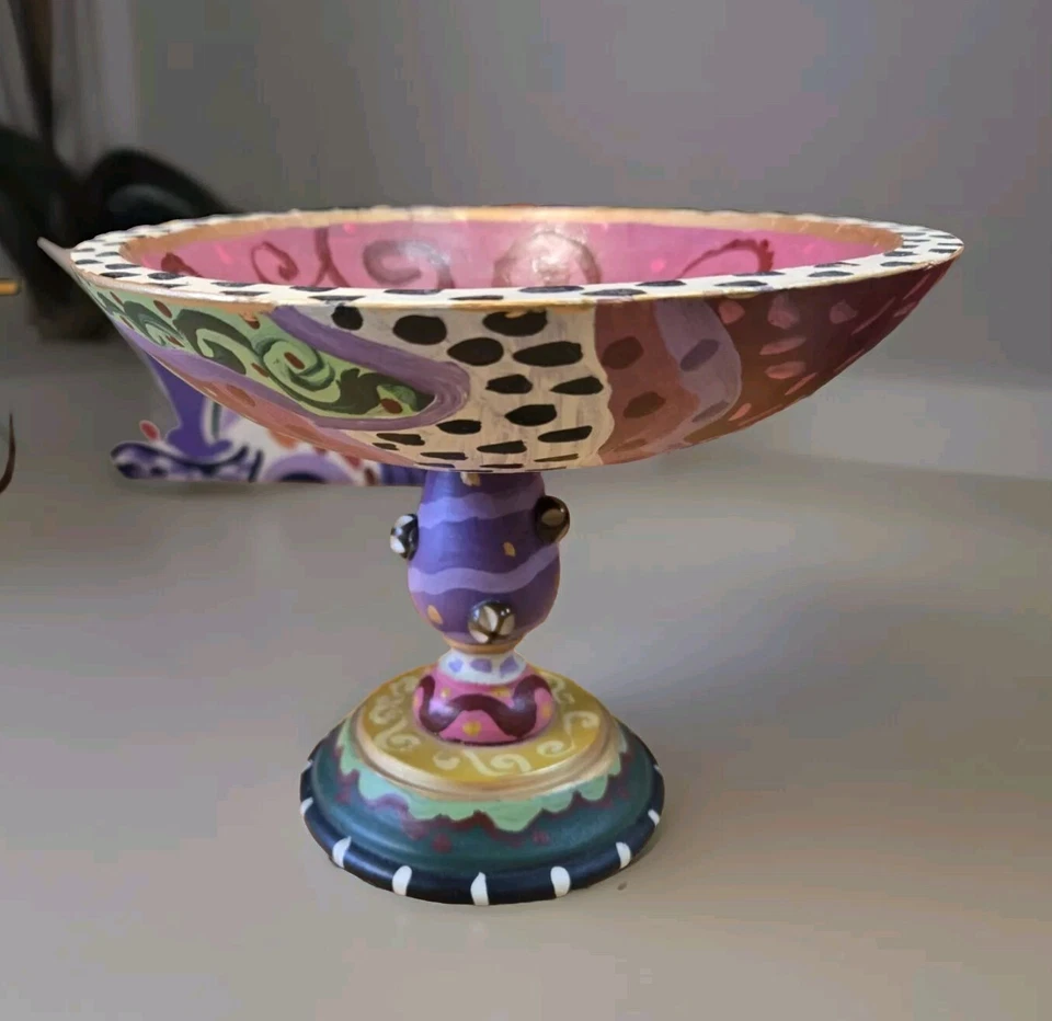 Combo de compota de madera pintada a mano por Jane Hooker Rockford IL 7,5" T 9" W color rico Foto 2 de 4