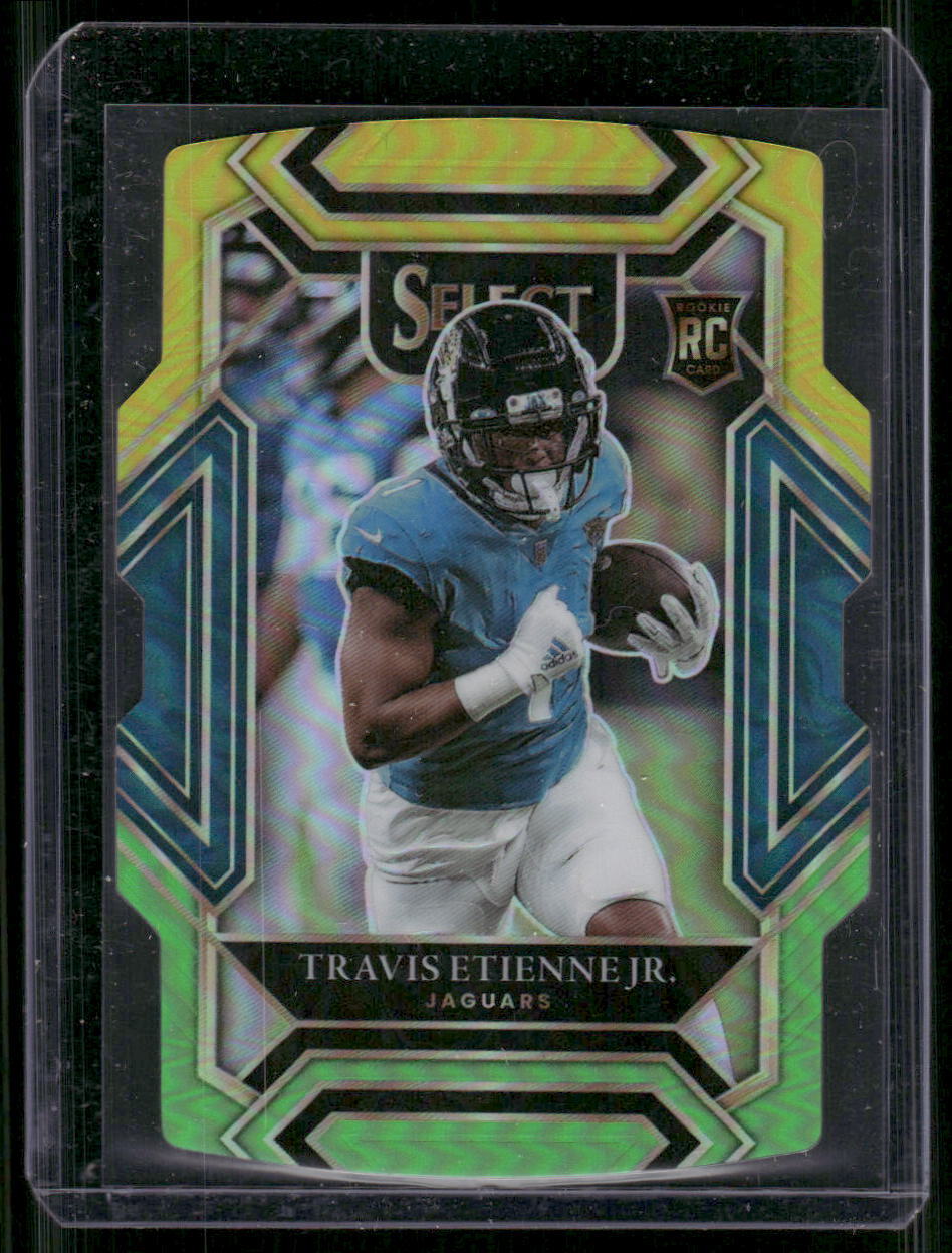 2021 Panini Select #254 Travis Etienne Jr. Green and Yellow Prizm Die Cut