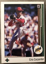 1989 Upper Deck Cris Carpenter Baseball Card #8 Cardinals Rookie Off-Centered. rookie card picture